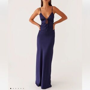 Peppermayo Flora Satin Maxi Dress - Navy